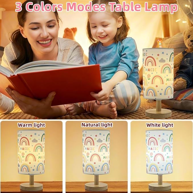 Rainbow Lamp Kids Table Lamp for Bedroom Cute Desk Lamps for Girls Room | 3 Color Modes Led Nightstand Night Light with Rainbow Design Bedside Lamp for Kids Room Nursery Decor,Holiday Gift for Girls