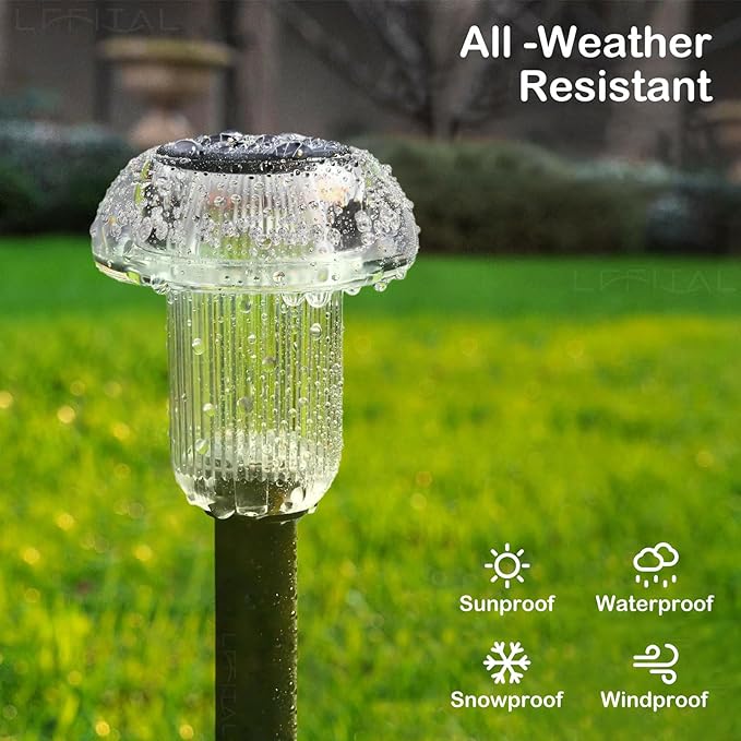 Solar Lights Outdoor 8 Pack Solar Pathway Lights Outdoor 6000K Cold White LED Waterproof Mushroom Lighting Stake for Outside, Yard, Garden, Path, Lawn, Driveway, Patio, Landscape Decorations