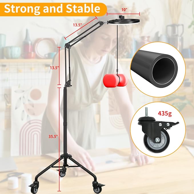 LUXSURE Ring Light Tripod for iPhone,Ring Light with Stand and Phone Holder,LED Overhead Camera Mount with Casters,Phone Tripod with Light and Remote for Video Recor
