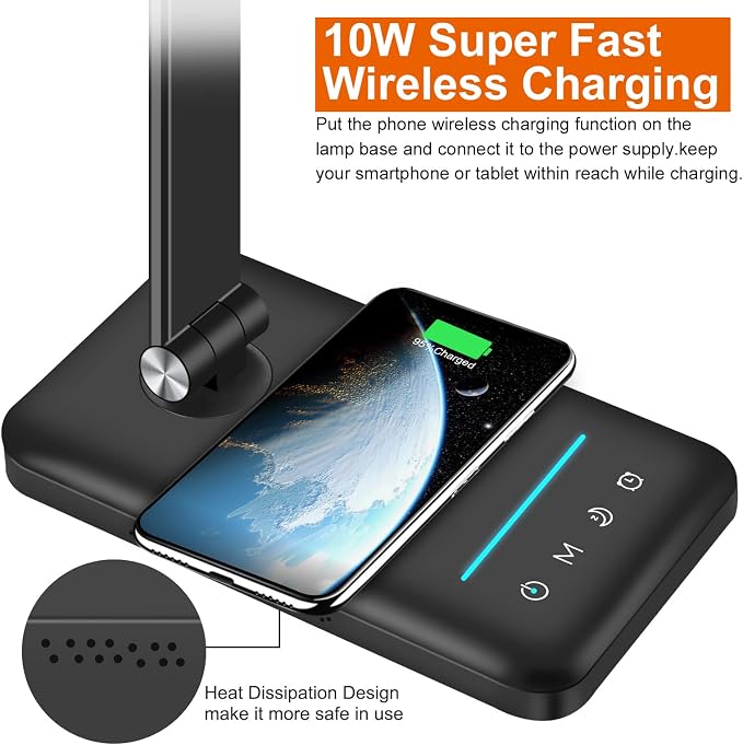 AFROG 8-in-1 LED Desk Lamp with 10W Fast Wireless Charger,USB Charging Port,Desk Lamps for Home Office,5 Color Mode 7 Brightness Desk Light Night Light,40Min Timer, Reading Table Lamp for Bedroom