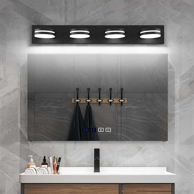 4 Light Bathroom Vanity Light, Modern Matte Black Bathroom Light Over Mirror, LED Vanity Lighting Fixture, Dimmable 5500K Bath Wall Lighting with 360°Rotable Head