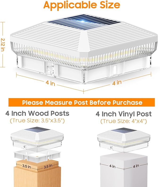 LETMY 6 Pack Solar Post Cap Lights Outdoor, 40 Brighter LEDs 4x4 Fence Post Solar Lights Outdoor with 3 Modes, Waterproof Deck Fence Cap Light Solar Powered for 3.5x3.5 4x4 Vinyl Wooden Posts (White)