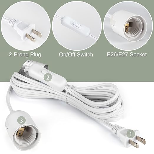 JACKYLED Extension Hanging Lantern Cord Cable UL 12Ft E26 E27 Socket On/Off Switch Plug in Pendant Lighting for Kitchen Bedroom Plant Growth Light | Switch Near the Bulb, E26 E27 Socket On/Off Switch Plug in Pendant Lighting for Kitchen Bedroom Plant G...
