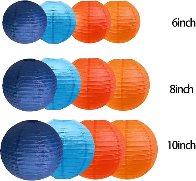 Blue and Orange Party Decorations,12pcs Paper Lanterns for Birthday Baby Shower Wedding Party Decorations