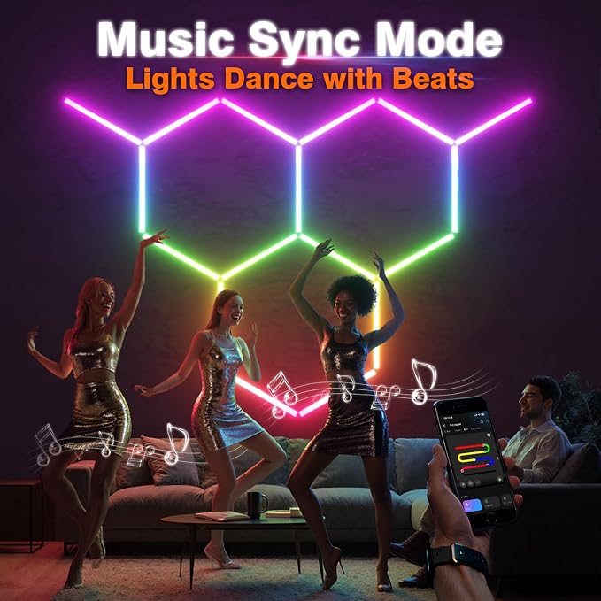 RGB Hexagon Lights 3 Grids, Hexagon Garage Lights with Music Sync Mode, App & Remote Control Honeycomb Lights for Gym Studio Basement Shop Exhibition