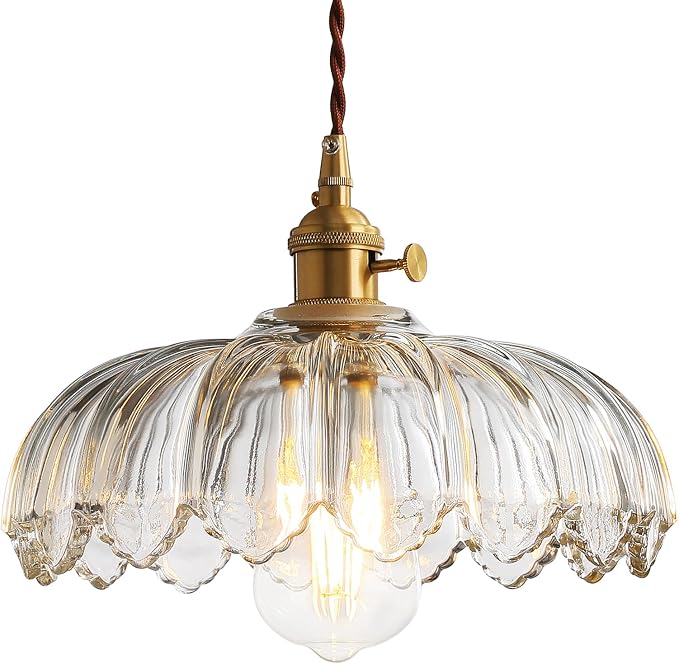 XZHGCEE Glass Pendant Lights Kitchen Island: Vintage Pendant Light Fixtures Small Pendant Light Dining Room, Clear Hanging Light for Living Room, Schoolhouse, Entryway, Foyer, E26