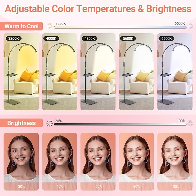LIONVISON Half Moon Lash Light: 6500K LED Lamp Ring Light with Tray - 360° Flexible Gooseneck Durable Metal Stand - Salon Use for Lash Artists Eyelash Extensions (18In Black)