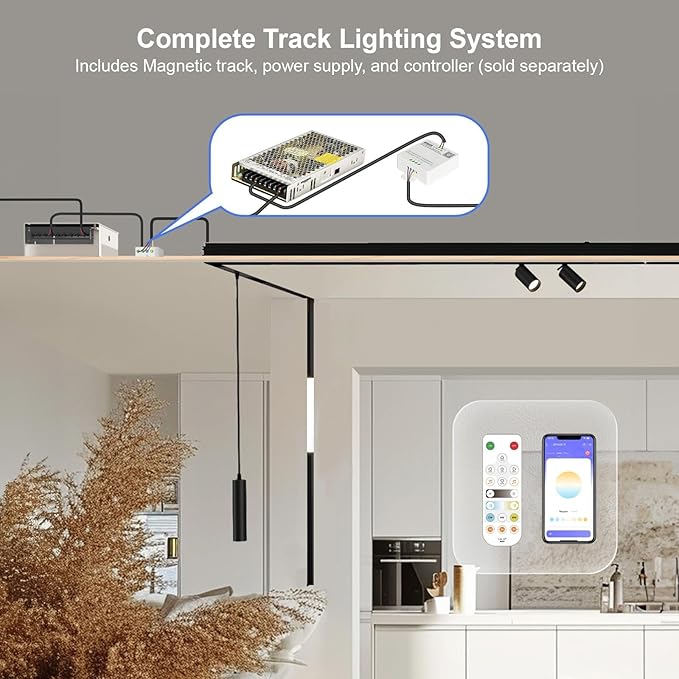 Adjustable Focus Spotlight 4 Pack, 18W Magnetic Track Light Head, 24V LED Lamp, Rotatable Spotlight, Smart Control via App, Remote & Voice, Dimmable & CCT 2700K-6000K, Beam Angle 20°-45°