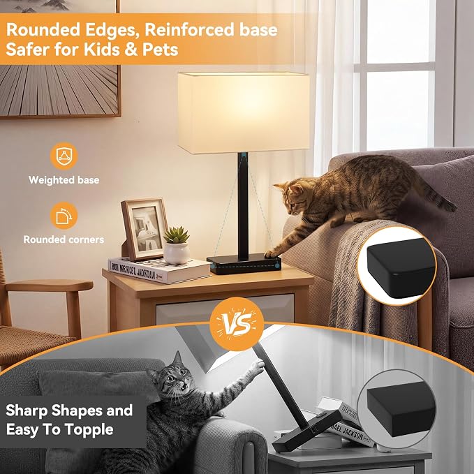 Hong-in Touch Lamps for Bedroom - 3-Way Dimmable Bedside Lamps Set of 2 with USB C+A, White Modern Table Lamp for Night Stands, Desk Lamp for Living Room Nightstand End Tables Bed Side
