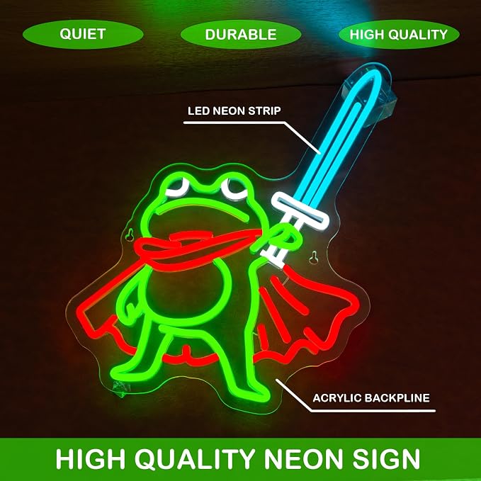 Frog Prince Neon Sign Green Neon Signs 13x16 Inch Cute Cartoon LED Light for Man Cave Gamer Gift Game Room Bedroom Bar Pub Wall Decor USB Powered