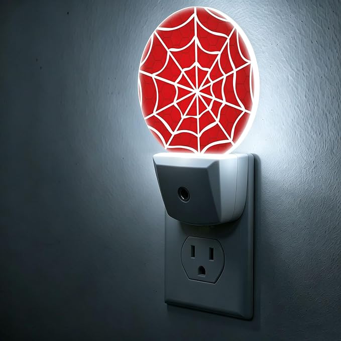 Nightlight Spider Web Night Lights Plug Into Wall Auto Sensor | Red Spiderweb Night Light Auto Led Sleep Round Lamp for Living Room Hallway Stairs