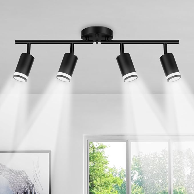4-Light Kitchen Lighting Fixtures Ceiling Mount, Black Track Semi Flush Mount Ceiling Light, Modern Adjustable Multi-Directional Hallway Light Fixtures for Living Room, Dining Room, Foyer