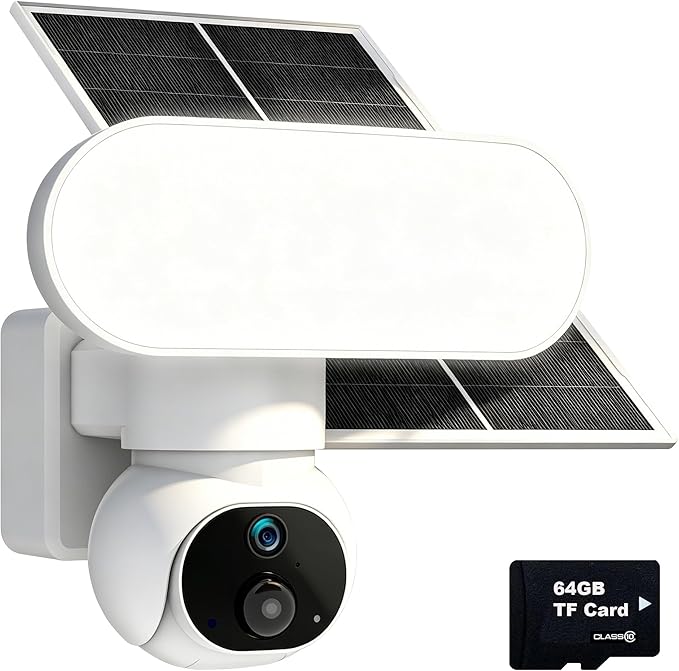 Solar Security Camera Wireless, 1500LM Floodlight & 2K PTZ | Color Night Vision, 64GB SD Included, 2.4G WiFi, Solar+Battery, AI Human Detection, 2-Way Audio, Siren Alarm, IP65 Waterproof