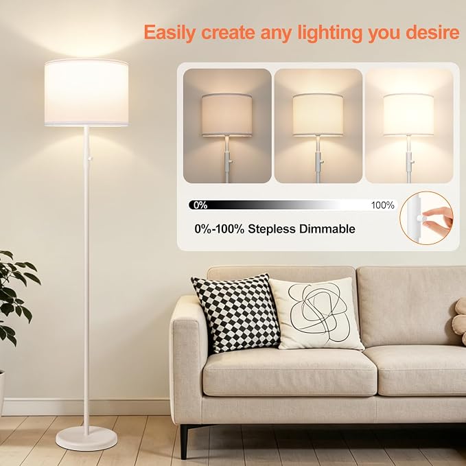 Floor Lamp Simple Design with Shade, Standing Lamps for Living Room Bedroom Office Dining Room Kitchen-White