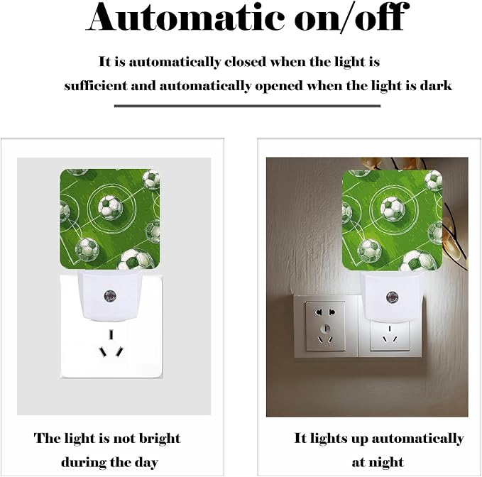 Soccer Grass Field Night Light,Plug-in Night Lights with Dusk-to-Dawn Sensor for Stairway,Hallway,Bedroom Sleep Friendly Ideal for Women/Girls/Boys Gift,0.5w