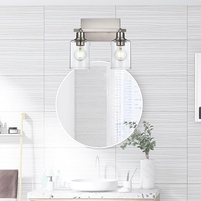2 Light Track Lighting Fixtures Ceiling, Modern Brushed Nickel | Track Lighting Kit with Clear Glass, Bathroom Wall Scones, Rotatable Spotlight Ceiling Mount for Kitchen Hallway