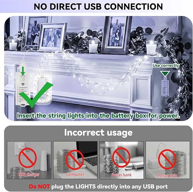 ZSJWL Rechargeable Fairy Lights with DIY Timer & 8 Modes, 16FT 50LED String Lights Battery Operated Indoor, Twinkle mini Lights for Bedroom Christmas Wedding Centerpiece Decor (White)