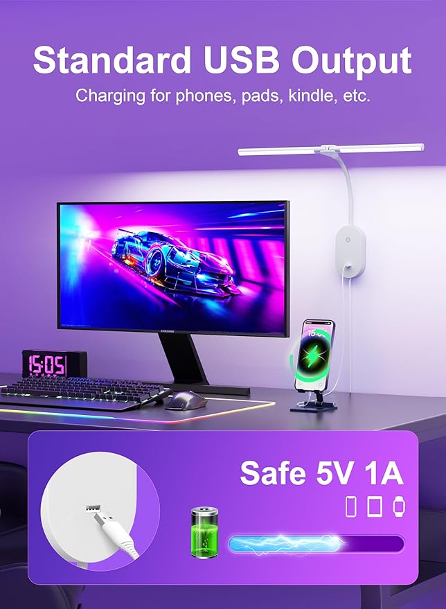 Wall Mounted Reading Light, Book Lights with 2 Heads Ultra Long LED Bars, Bedside Reading Lamps for USB Output, Bright 5 Dimmable with 360° Gooseneck 4 Hour Auto Off Bed Headboard Lights