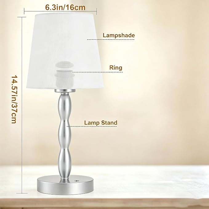 Rechargeable Cordless Table Lamp, 5000mAh Battery Powered Touch Desk Lamp, 3-Level & Stepless Dimmable Night Light, Portable Bedside Lamp for Bedroom, Outdoor, Bulb Included, Silver