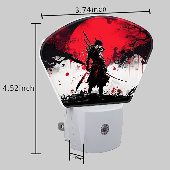 Japanese Cool Samurai Night Light Samurai Nightlight Plug into Wall with Dusk to Dawn Sensor for Kid Girls Boys Women Men Room, Hallway, Kitchen, Bathroom, Stairs Decor