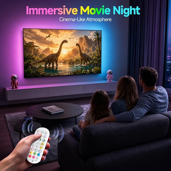 Daymeet LED Lights for TV, Led Backlight TV Lights RGB Led TV Lights USB Led Strip Lights for TV Led Lights Sync with Music Bluetooth APP Control Led Lights (Dreamcolor, 19.68FT for 55"-85" TV)