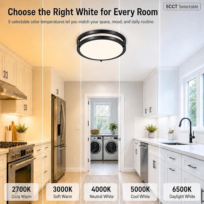 2 Pack 10inch 30W Flush Mount Ceiling Light Fixture, 3200lm Super Bright Energy-Efficient Black Dimmable Ceiling Light, 2700K 3000K 4000K 5000K 6500K Adjustable Ceiling Lamps for Closet