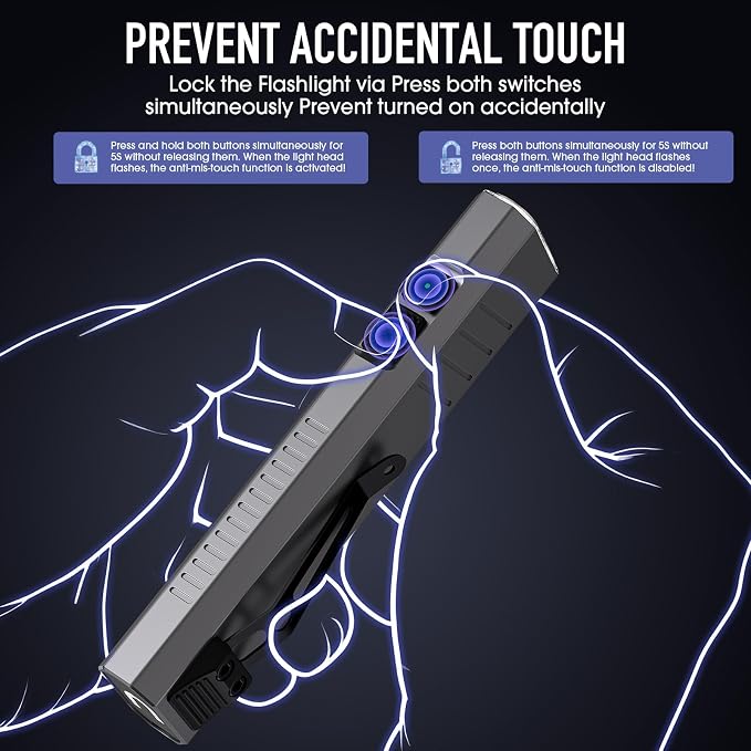Hoxida Rechargeable EDC Flashlight High Lumens, Pocket Mini Flashlight with Tactical Strobe Button, Portable Magnetic Small EDC Flat Flashlight for Camping, Emergency,1pcs Grey