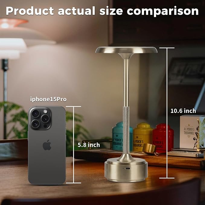 Cordless Rechargeable Modern Metal Table Lamp, Touch Dimming, 3-Color | Sliver, 5200mAh Battery, Portable LED Desk Light, Touch Sensor, Suitable for Night Light/Restaurant/Night Stand/Coffee/Bar