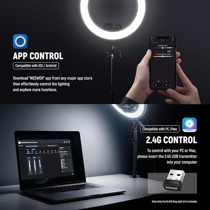 NEEWER RL45B 18" Edge Lit Desk Ring Light for Phone Camera Laptop LED Lighting Kit Phone Holder Desktop Stand Ball Head Mount Video Conference Webcam Recording Zoom Call Streaming Makeup Selfie