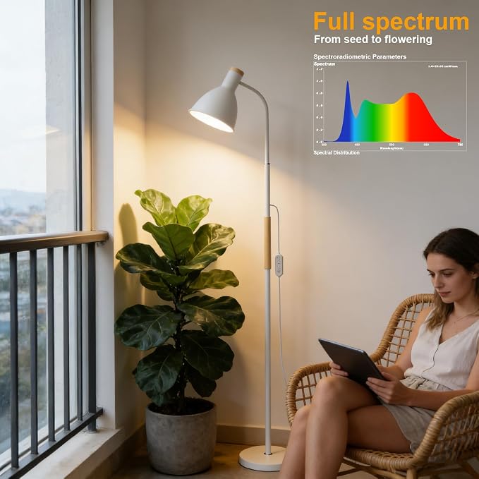 Plant Light for Indoor Plants, Full Spectrum 75" Standing Grow Light for Tall Indoor Trees, Grow Lamp for 20W 98 CRI LED Bulb, Auto 4/8/12H Timer & Flexible Gooseneck for Middle to Large Plants