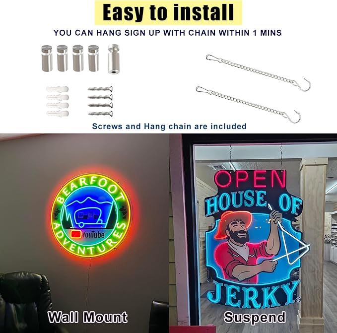 Custom Neon Sign Logo for Business, Plug/Battery Operated LED Picture Signs | Dimmable/RGB Neon Light, Easy Hanging/Wall LOGO Customizable UV Printed for Shop Bar Spa Office Room, Personalized Home Decor