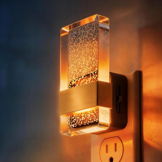 LED Night Lights Plug into Wall, 0-100LM Dimmable Nightlight | Bubble Decorative Night Light, Dusk to Dawn Sensor, Wall Sconce-Style Design Nightlights for Bathroom, Hallway, Amber