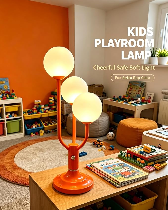 Orange Table Lamp Dimmable Vintage Globe Lamp G9 3 Bulbs Included | Mid Century Modern Desk Lamp Night Light Warmwhite Ambient Nightstand Bedside Lamp for Living Room Bedroom Home Decor Gift