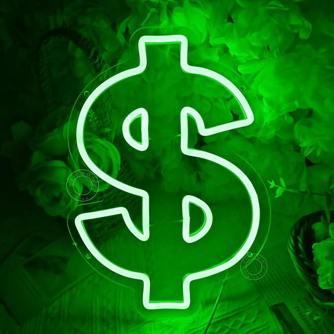 SYLHOME Dollar Led Neon Light Sign Money Green Home Office Shop Bar Business Company Wall Sign Decor Birthday Christmas Party Decor 13.78" X 9.65" USB