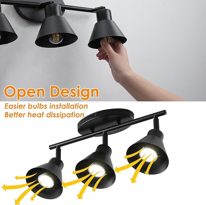 4 Light Plug in Track Lighting Kit,Modern Plug in Ceiling Light Fixture,16.4ft Cord,Timer & Dimming Switch,4 Way Ceiling Spot Lighting,Flexibly Rotatable Light Head (Black)