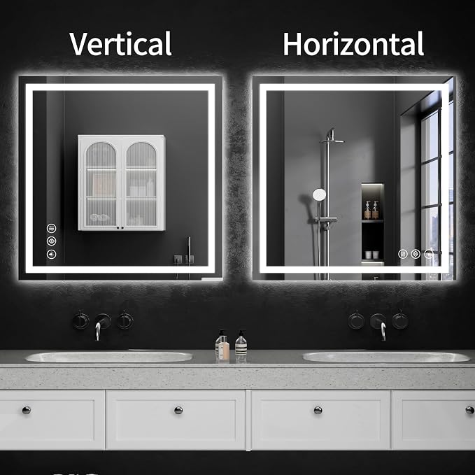 30"x30" LED Bathroom Mirror with Lights, Dimmable，Anti-Fog，Bathroom Vanity Mirror for Wall, Backlit + Front Lit, Memory Function, Shatter-Proof，Tempered Glass