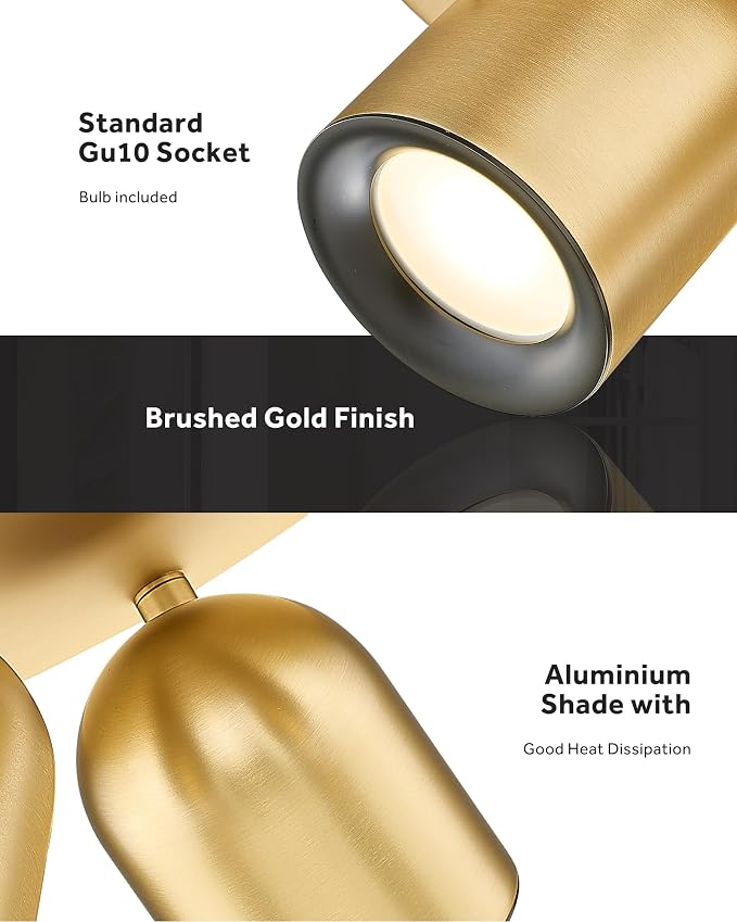 FEMILA Brushed Gold Round Track Lighting Kit, 3000K Bulbs Included, 3 Light Track Lighting Fixtures for Kitchen, Bedroom, Office, GU10 Base, 4FS78F-3 BG