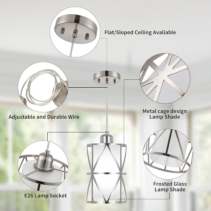 Pendant Lights Kitchen Island with LED Bulb & Remote Control, Height Adjustable Cord Pendant Lights with Frosted Glass, Modern Island Lights for Kitchen, Hanging Lights for Dining Room