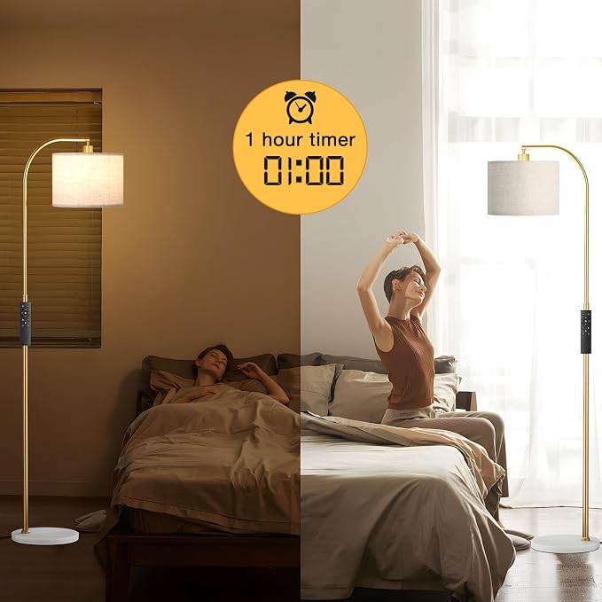 Arc Floor Lamp with Remote and Stepless Dimmable Bulb, Colors Temperature & Brightness Adjustable, Gold Pole & Marble Base