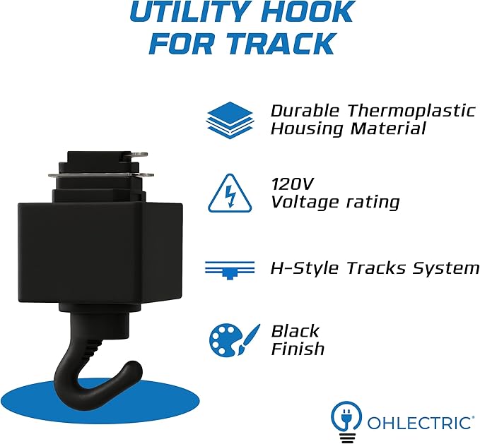 OHLECTRIC Track Light NT-308B - Black - Utility Hook - Single or Dual Circuit - Compatible with Halo Track