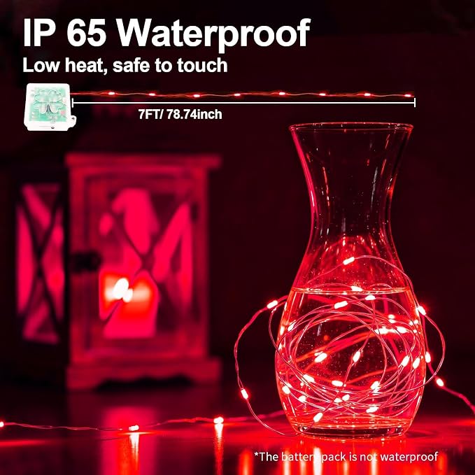 ZGWJ 12 Pack Red Fairy Lights, Mini String Lights with Remote and Timer | 8 Lighting Modes Timing Function Battery Operated 7 FT 20 LED Waterproof,Halloween Christmas Tree Parties Decor