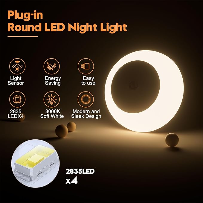 fesnne Night Light, Night Lights Plug into Wall, Dusk to Dawn Sensor Warm White Led Night Light 0.5W, 8 Pack Nightlight for Adults, Bedroom, Bathroom, Hallway, Kitchen