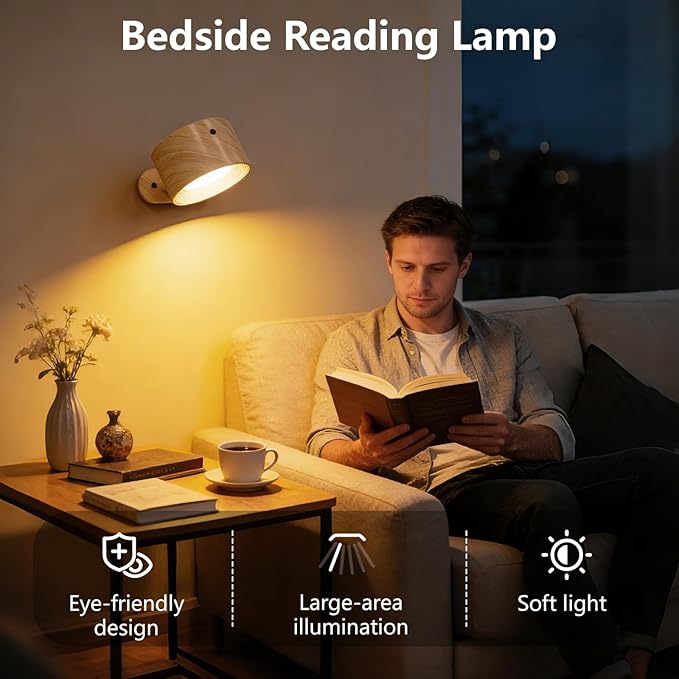 Kitloo Rechargeable Wall Sconces 2200mAH Battery Operated, 200LM LED Wall Light 3 Color Temps & Remote and Touch Wall Lamps, 360°Rotate Magnetic Ball Dimmable Cordless Lights for Reading 2 Pack