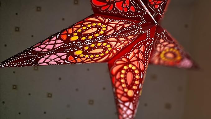 Lantern Lampshade Paper Star Light Shades Large 60cm Star Hanging Decorations for Christmas Wedding Home Decoration Birthday Party (Glitter Brown, Pink, Red)