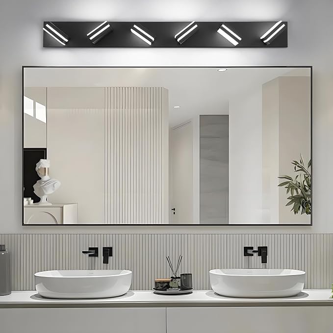 IZORRO LED Modern Bathroom Lights Fixtures(6-Light,Dimmable,360°Rotate),Matte Black Acrylic Wall Lighting,Vanity Lights for Bathroom Over Mirror - 6000k 36In （No Assembly Required）