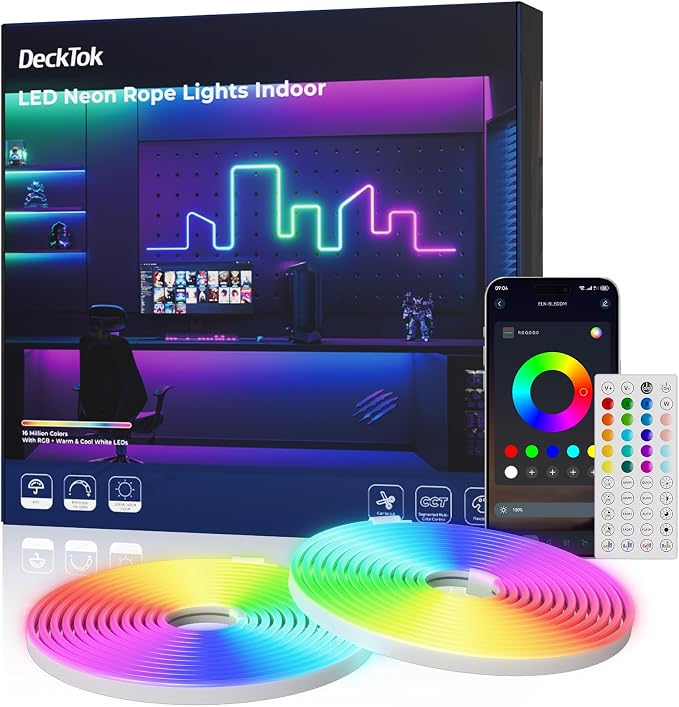 Led Neon Lights Strip - 50FT RGB Led Rope Light Flexible Mult-Modes | Control with App/Remote Rope Lights，IP65 Waterproof Outdoor Neon Music Sync Gaming Strip for Bedroom Wall Decor