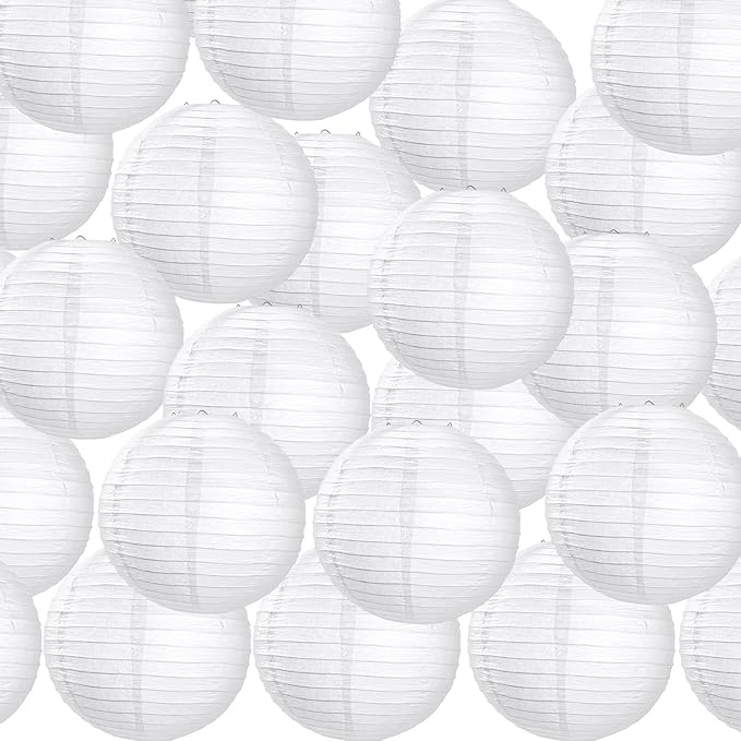 Treela 30 Pack White Chinese Japanese Paper Lanterns Decorative Hanging Ball Round Paper Lantern Lamps for Wedding Birthday Party Home Decorations(12 Inch)