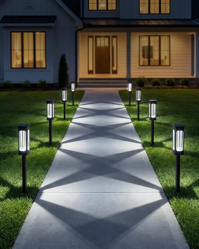 Solar Pathway Lights Outdoor 6 Pack, Upgraded Brighter 6 Inch extended filament Solar Garden Lights, Waterproof Up to 15 Hrs Lighting for Yard Garden Walkway Driveway Landscape Patio Decor （White）