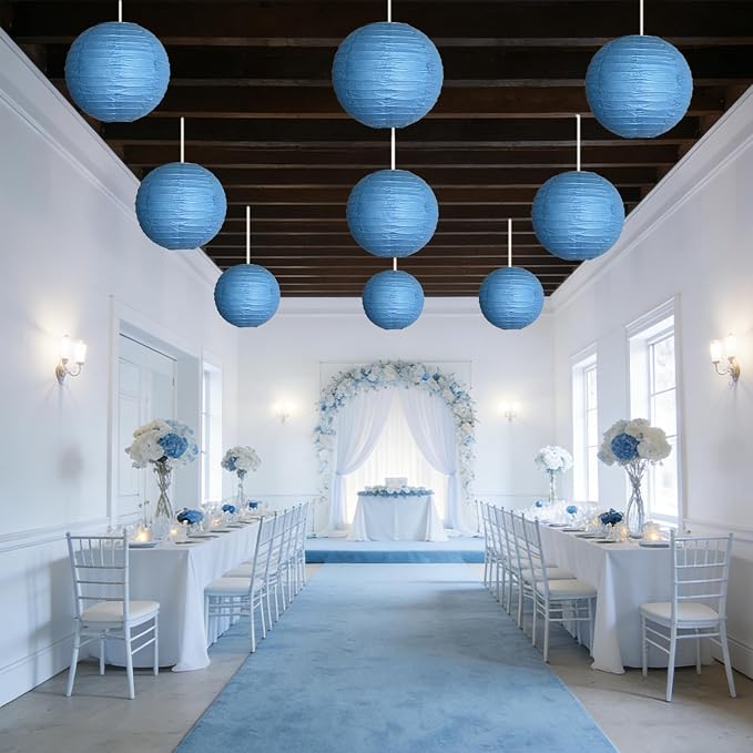 9 Pcs Royal Blue Paper Lanterns Mixed Sizes Hanging Paper Lanterns Decorations Round Chinese Paper Lanterns for Birthday Baby Shower Wedding Graduation Party Decor Blue Party Decorations