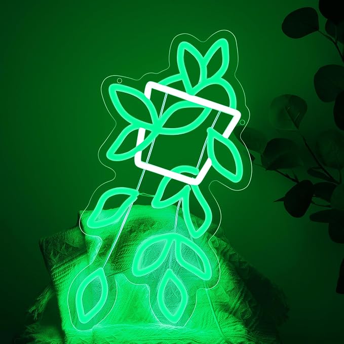 Green Planter Neon Lights,LED Hand Bouquet Neon Signs for Wall Decor, Neon Light Sign Neon Room Decor,USB Night Lights for Bedrooms,Shops,Florists,Bars,Parties,Wedding,Holiday Gifts